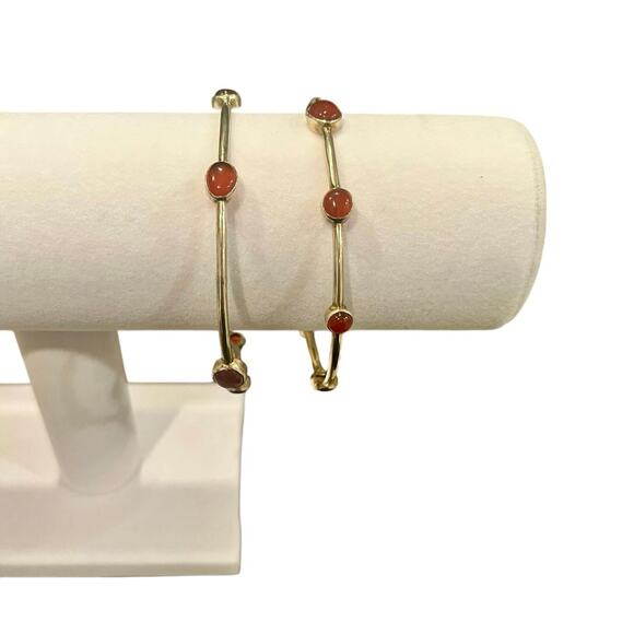 Julie Vos Silver Bangles Set of 2 Medium Carnelian Stone Boho stacking bracelet - Picture 5 of 8